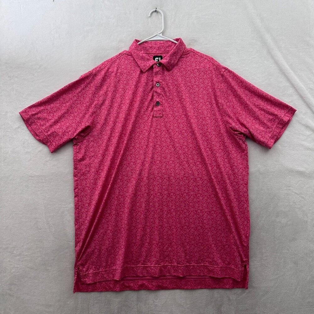 Footjoy Polo Shirt Mens XL Pink Floral Geometric Golf Performance Athletic